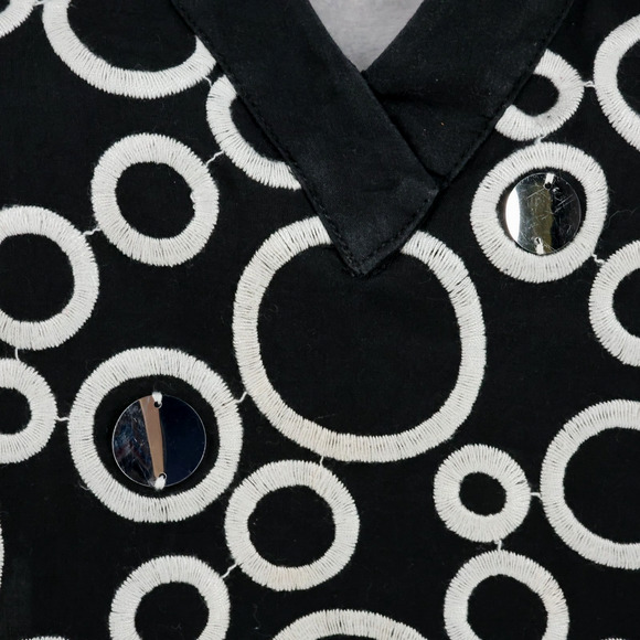 Ann Taylor Top Womens 8 Black White Embroidered Cotton Tunic Sequins Side Zip - Picture 10 of 13